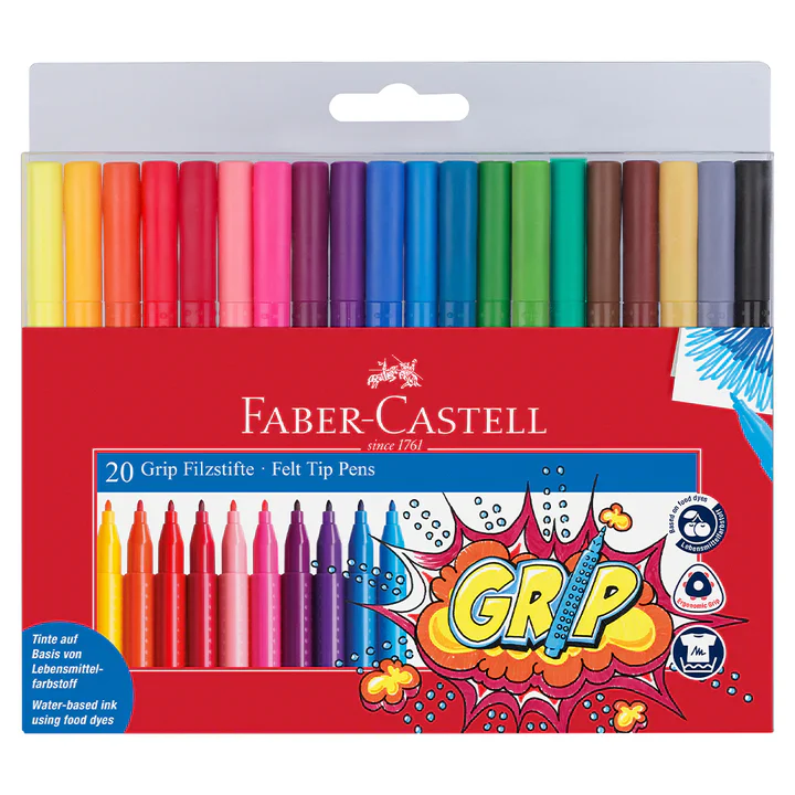 Faber-Castell Grip felt tip pen, Cardboard Wallet of 20 - Image 3