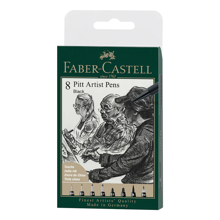 Faber-Castell PITT Artist Pens Black - Set of 8