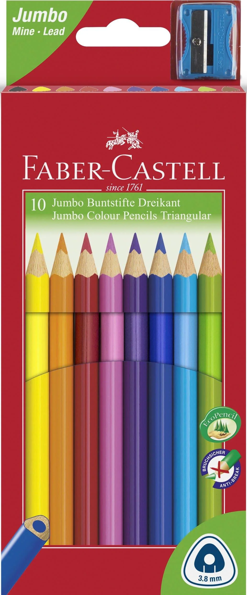 Faber-Castell Triangular Jumbo Colour Pencil - Box of 10 With Sharpener