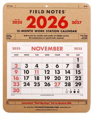 Field Notes 15-Month Workstation Calendar 2026