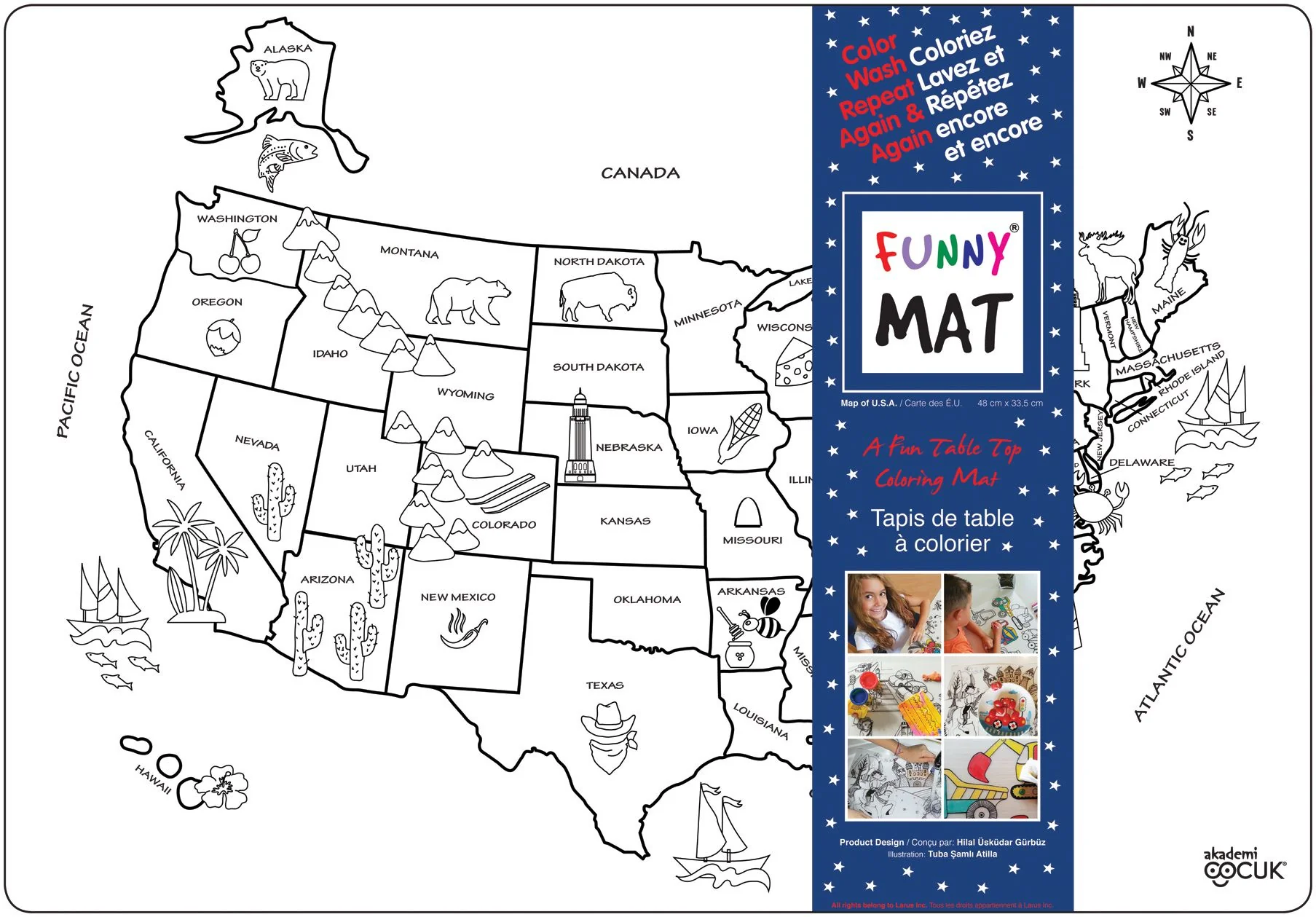 Funny MAT A Fun Table Top Coloring Mat - USA (White, Single)