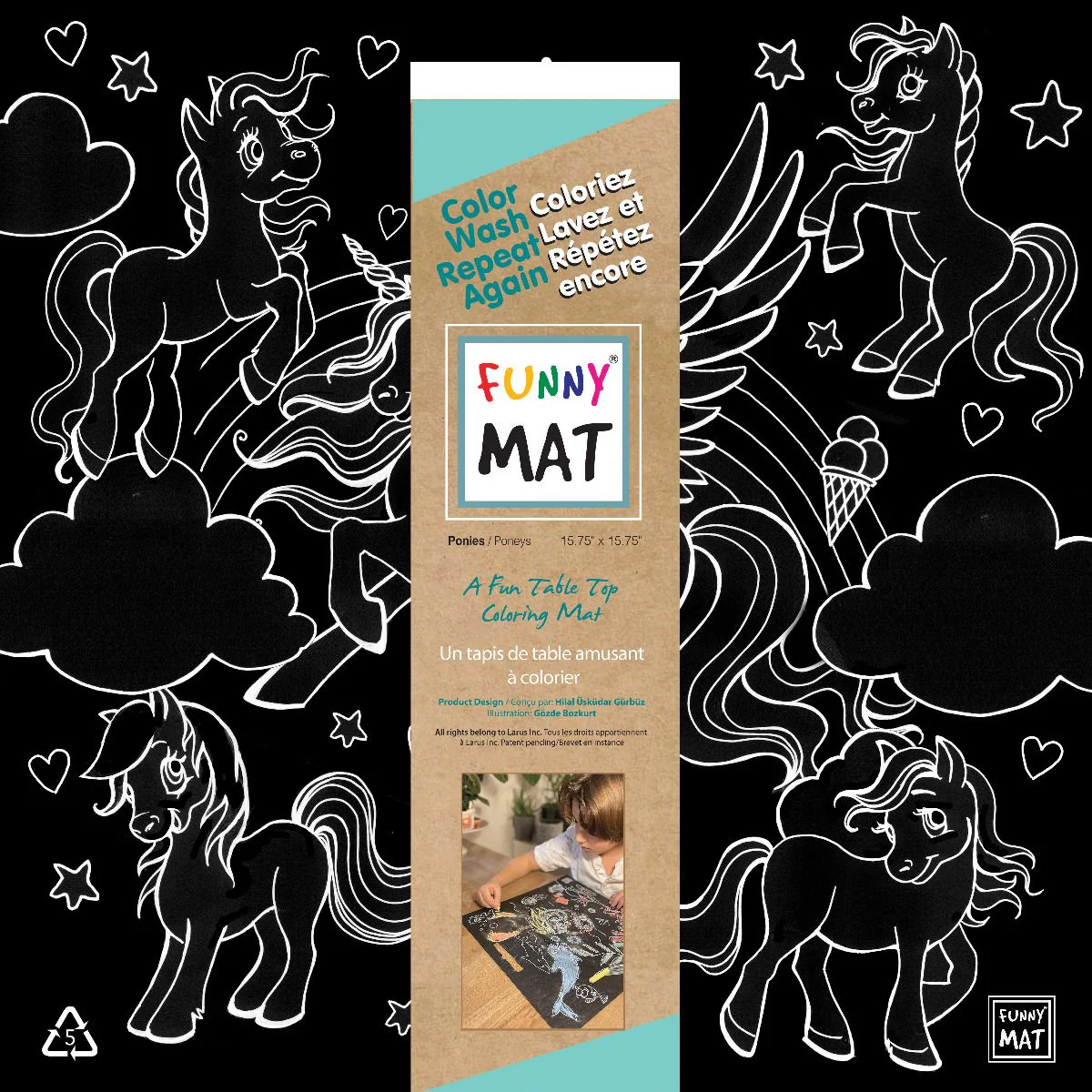 FUNNY MAT Blackboard Mat - Ponies (Black) - Image 2