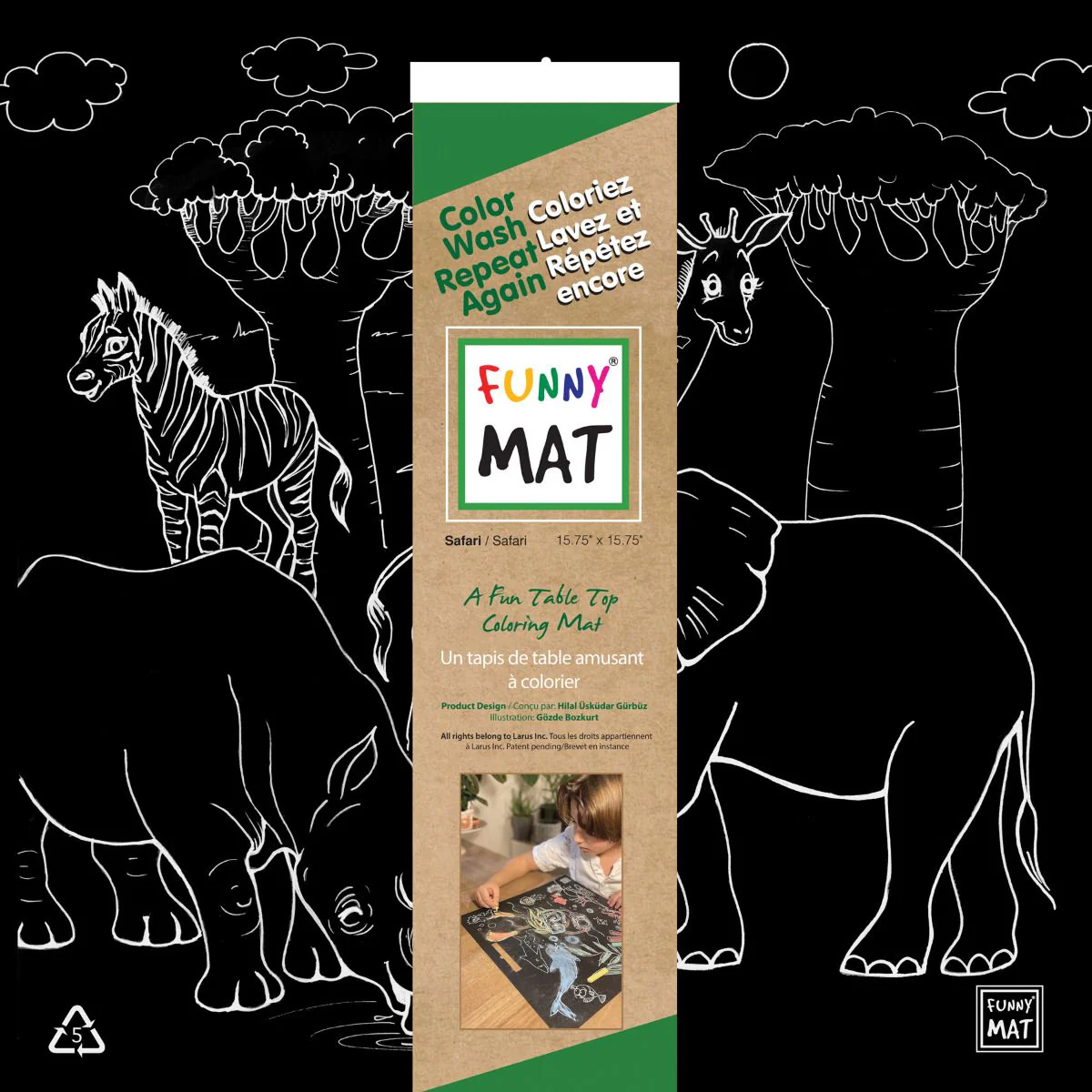FUNNY MAT table top coloring mats - Safari (Black)
