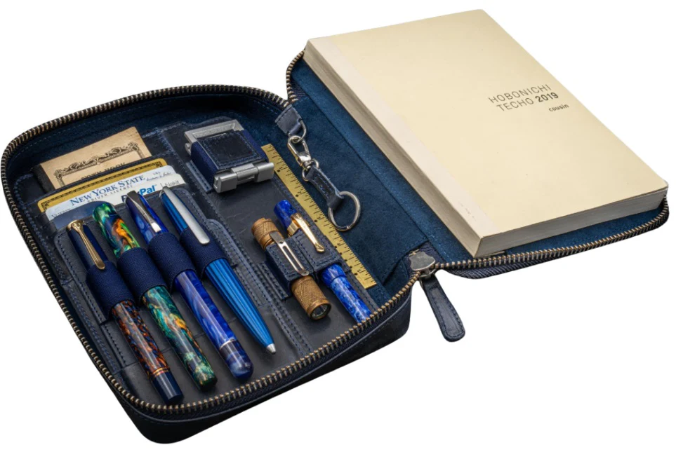 Galen Leather Expansi-Folio Wide A5 Zip Folio - Crazy Horse Navy Blue