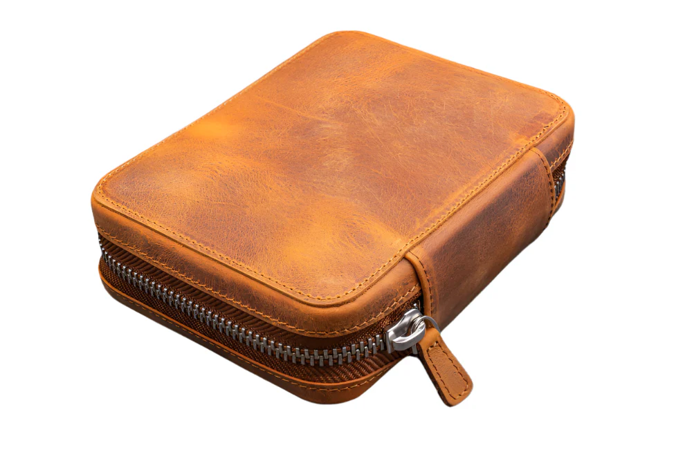 Galen Leather Expansi-Pouch Leather Wide 10 Slots Pen Case - A6 Zip Folio - C.H.Brown - Image 2