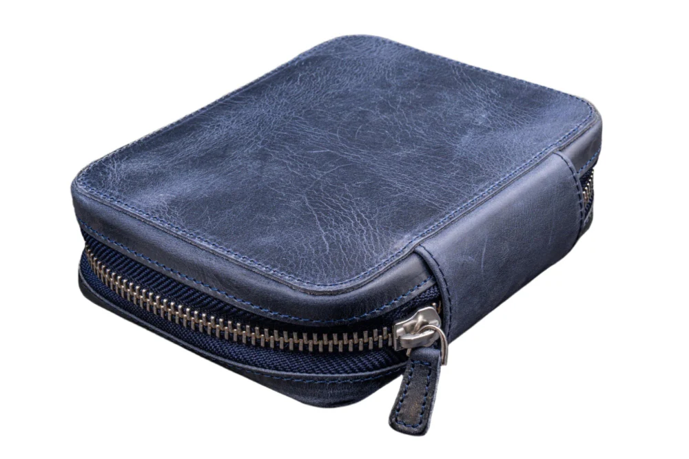 Galen Leather Expansi-Pouch Leather Wide 10 Slots Pen Case - A6 Zip Folio - C.H. Navy Blue - Image 2