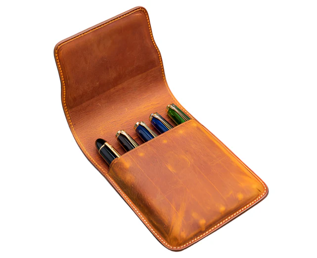 Galen Leather - Leather Flap Pen Case for Five Pens - Crazy Horse Brown