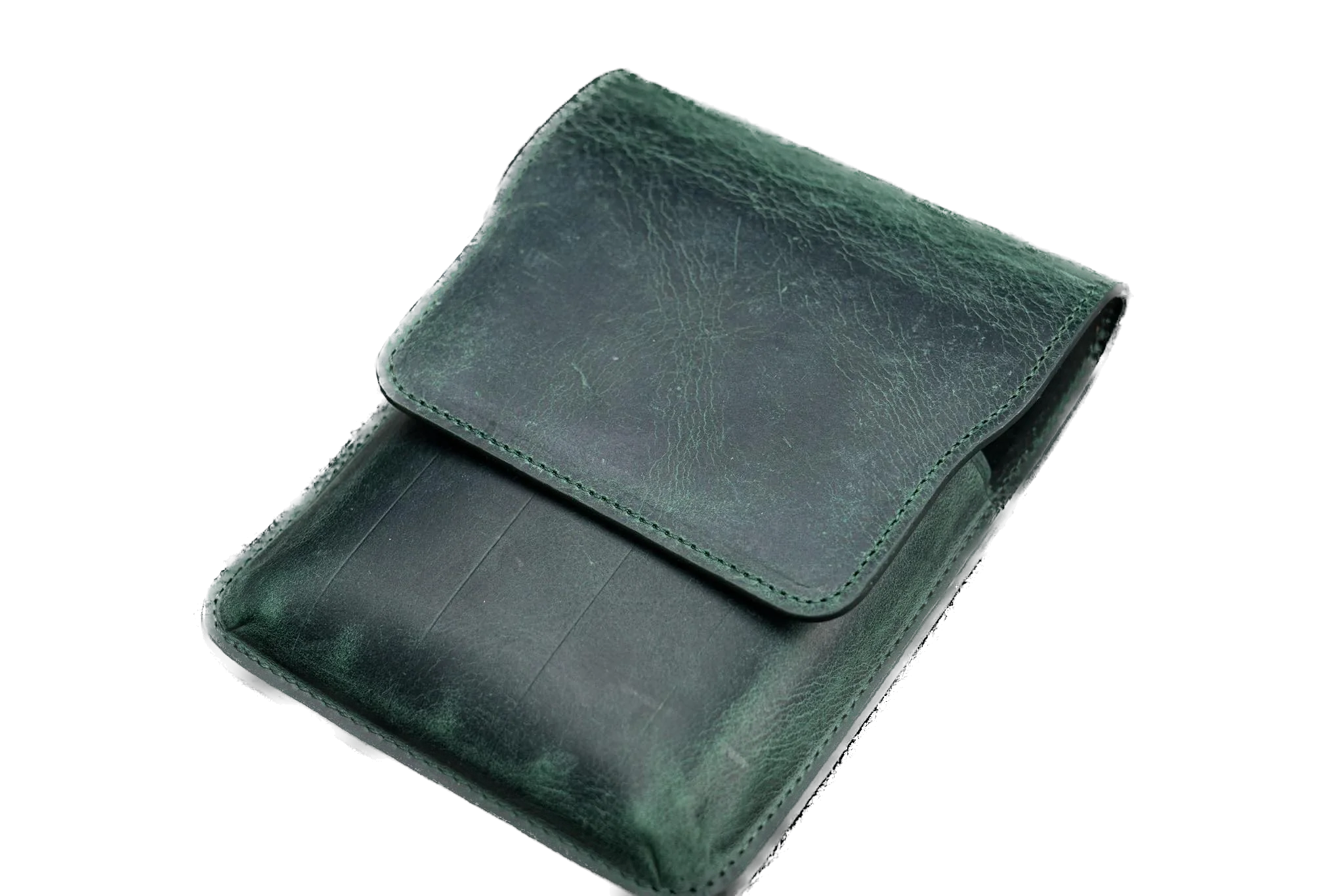 Galen Leather - Leather Flap Pen Case for Five Pens - Crazy Horse Forest Green - Image 2