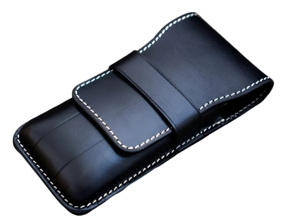 Galen Leather - Leather Flap Pen Case for Three Pens - Black - Image 2