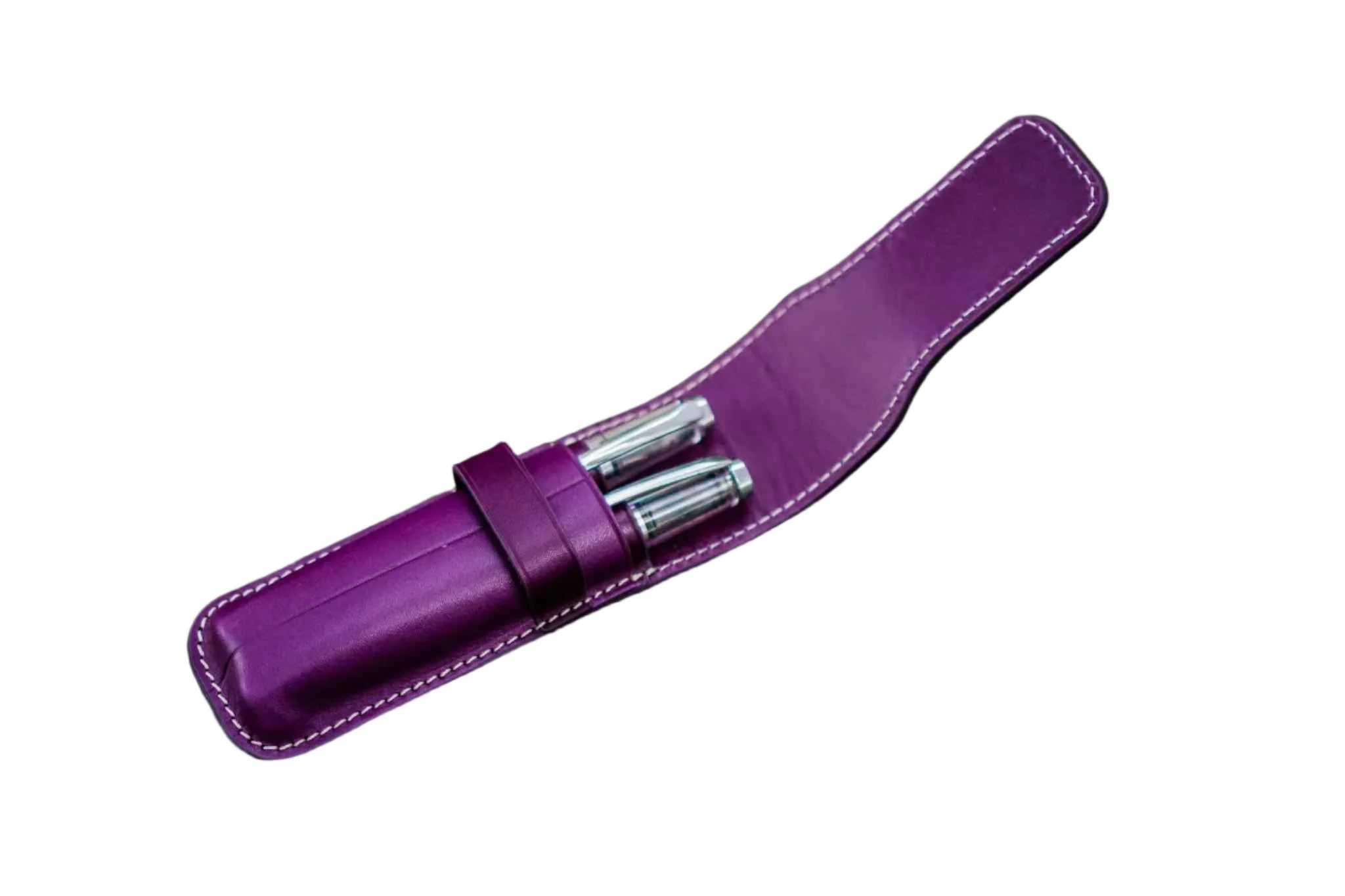 Galen Leather - Leather Flap Pen Case for Two Pens - Purple