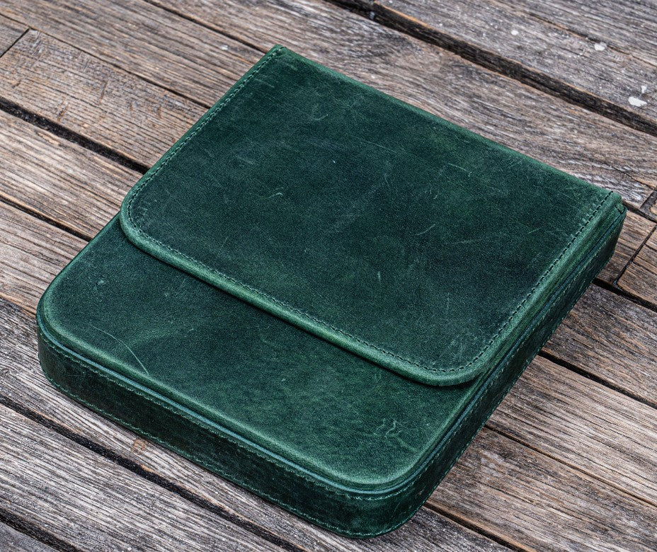 Galen Leather - Leather Magnum Opus 6 Slots Hard Pen Case with Removable Pen Tray - Crazy Horse Forest Green - Image 2