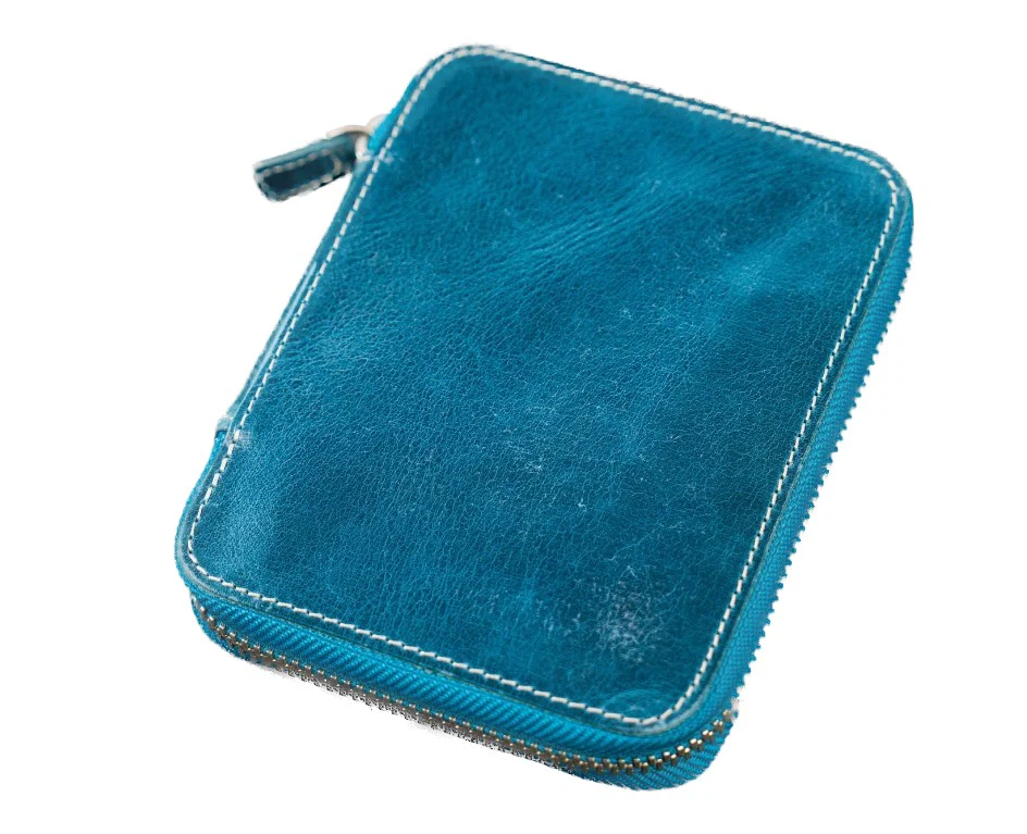 Galen Leather - Leather Zippered 10 Slot Pen Case - Crazy Horse Ocean Blue - Image 2