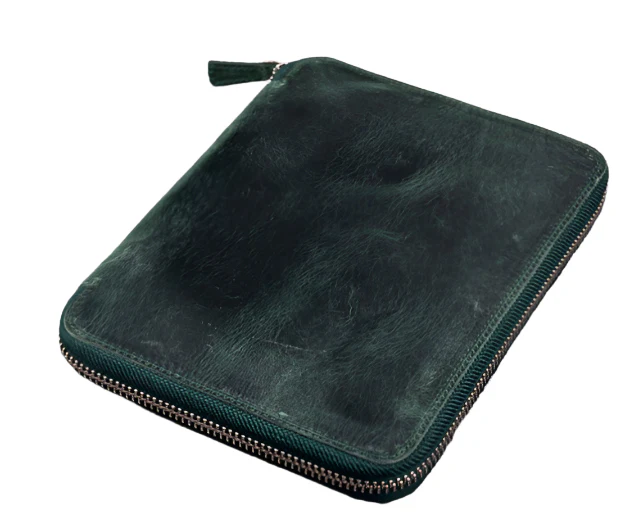 Galen Leather - Leather Zippered 10 Slot Pen Case with A5 Notebook Holder - Crazy Horse Forest Green - Image 2