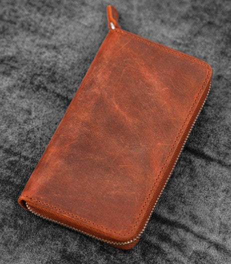 Galen Leather - Leather Zippered 3 Slot Pen Case - Crazy Horse Orange - Image 2