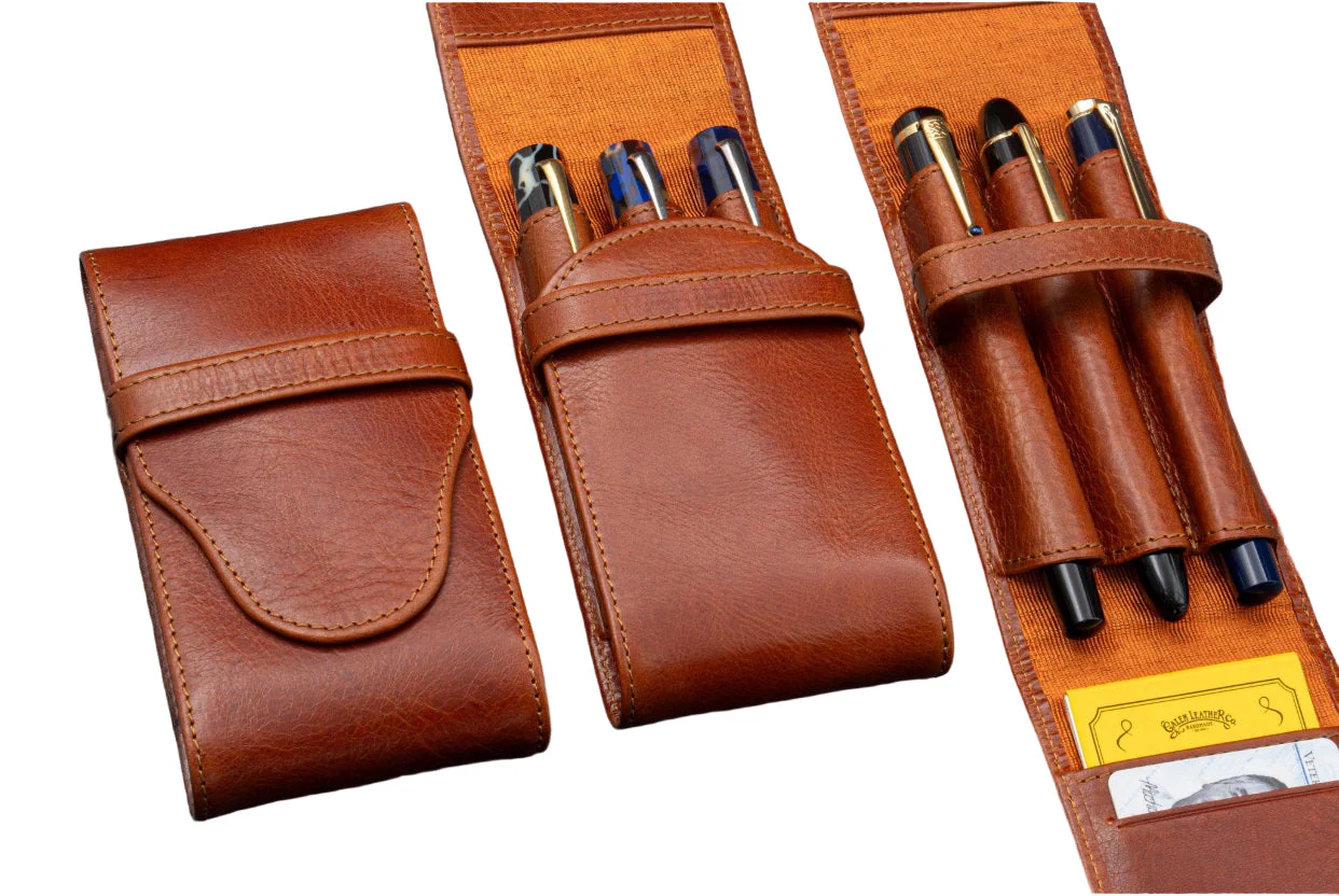 Galen Leather Legacy Collection TwinFlip Pen Case for 3 Pens - Deep Cognac - Image 2