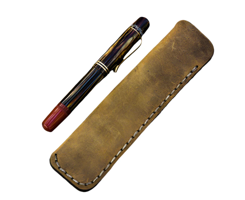 Galen Leather Single Fountain Pen Case/Pen Pouch - Crazy Horse Brown