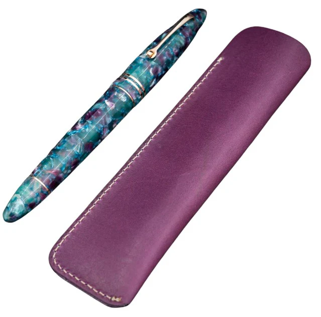 Galen Leather Single Fountain Pen Sleeve - Purple