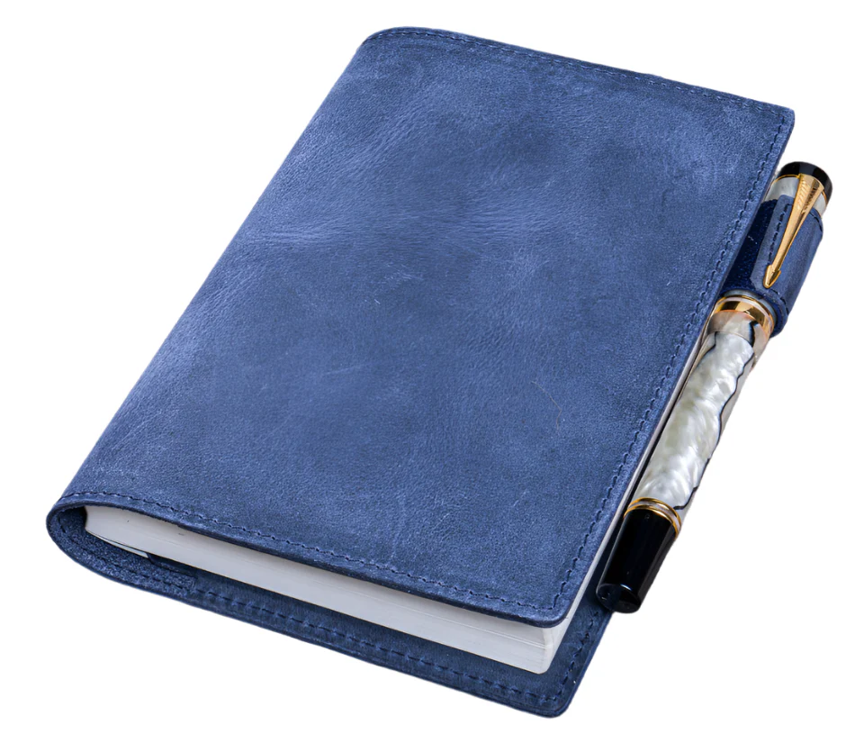 Galen Leather Slim A6 Notebook/ Planner Cover -Crazy Horse Navy Blue