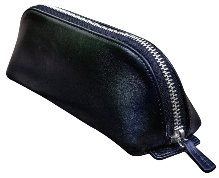 Galen Leather XLarge Zipper Leather Pencil Case - Black