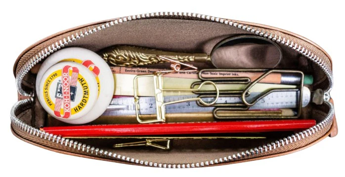 Galen Leather XLarge Zipper Leather Pencil Case - Brown - Image 2
