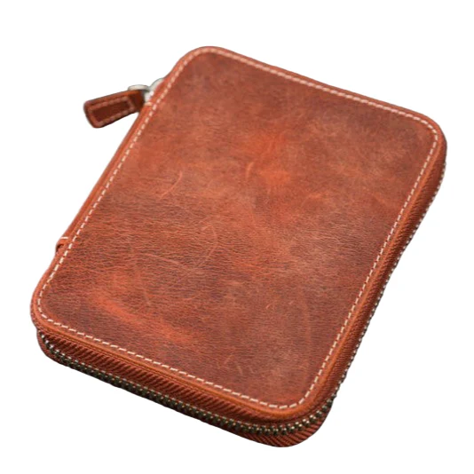 Galen Leather Zippered 10 Slot Pen Case - Crazy Horse Orange - Image 2
