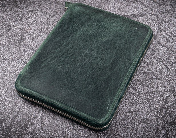 Galen Leather Zippered 20 Slot Pen Case - Crazy Horse Forest Green - Image 2