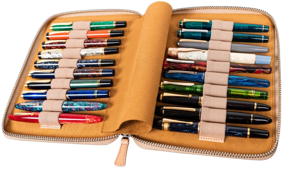 Galen Leather Zippered 20 Slots Pen Case - Undyed Leather - Image 2