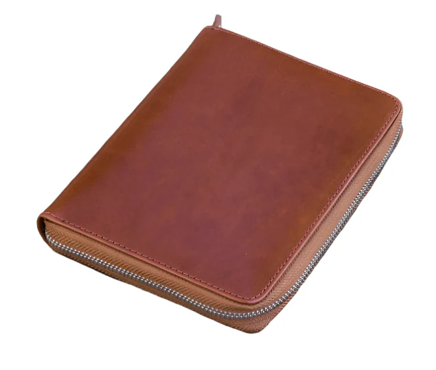 Galen Leather Zippered 5 Slot Pen Case - Brown - Image 2