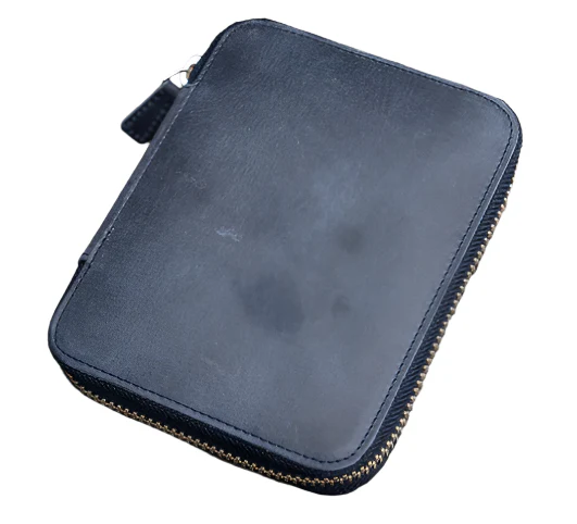 Galen Leather Zippered 5 Slot Pen Case - Crazy Horse Navy Blue - Image 2
