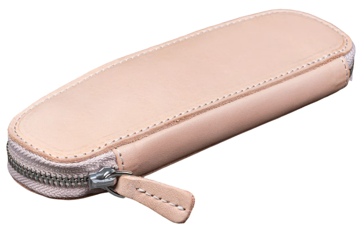 Galen Leather Zippered Duo Slim Pen Case 2 Pens - Undyed Leather