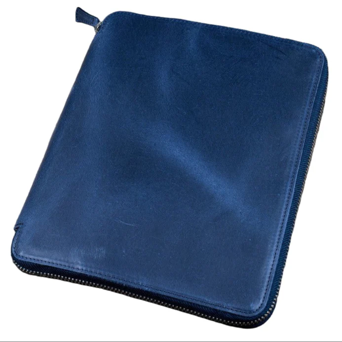 Galen Leather Zippered Leuchtturm 1917 B5 Extra Large Moleskin Folio - Crazy Horse Navy Blue - Image 2