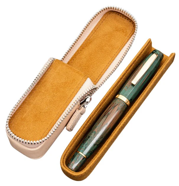 Galen Leather Zippered Magnum Opus Single Hard Pen Case for Oversized Pens & Namiki Emperor – Undyed