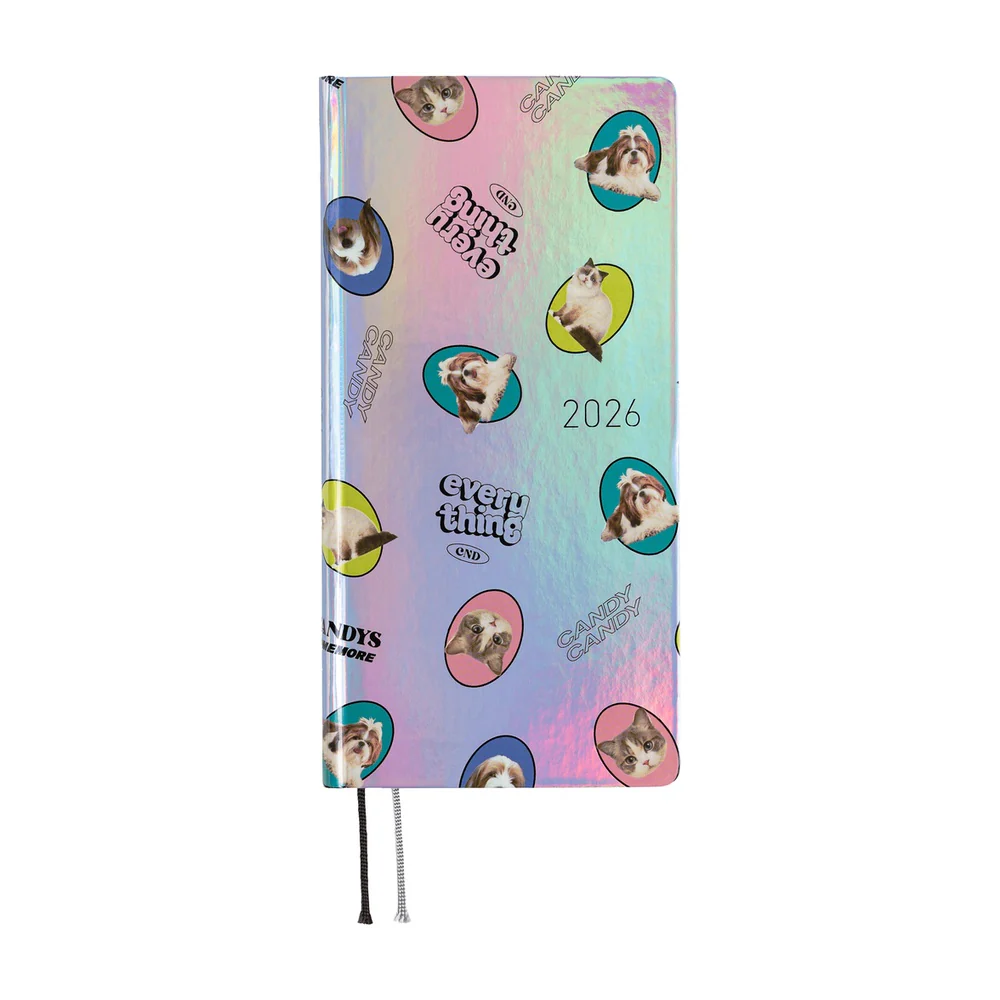 Hobonichi 2026 Candy Stripper Random Dog & Cat Aurora - English Tall & Slim January Start
