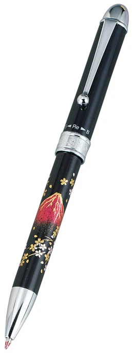 Lacquerware Lacquer Art Platinum Multi-Pen (3-in-1 Ballpoint & Mechanical Pencil) – Red Mount Fuji (Akafuji)