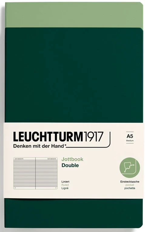 LEUCHTTURM1917 Jottbook Double A5 Flexcover Ruled – Sage and Forest Green (Pack of 2)