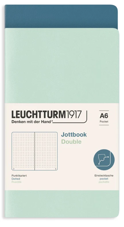 LEUCHTTURM1917 Jottbook Double Dotted A6 - Pack of 2 - Mint Green and Stone Blue