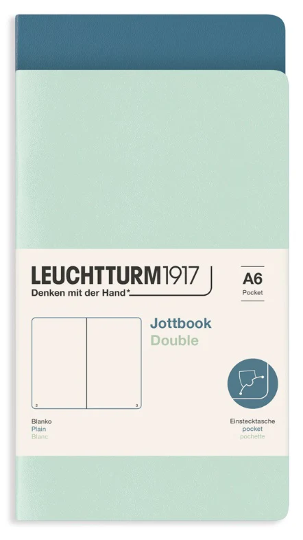 LEUCHTTURM1917 Jottbook Double Plain A6 - Pack of 2 - Mint Green and Stone Blue