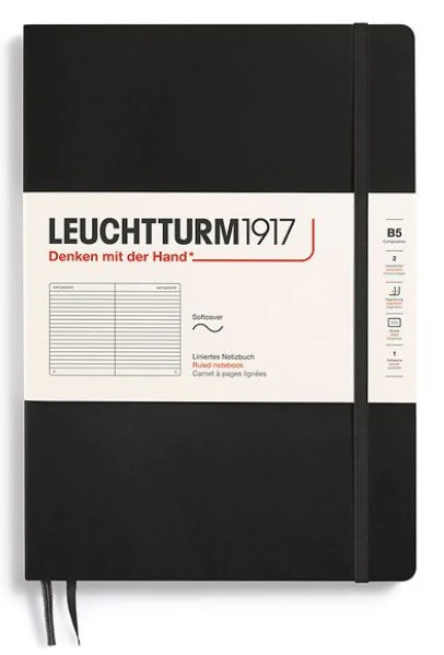 LEUCHTTURM1917 Softcover Composition (B5), Ruled Notebook, 123 pages - Black