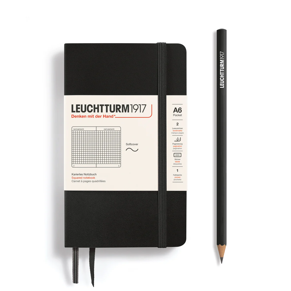 LEUCHTTURM1917 Softcover Pocket Notebook A6 Squared, Black
