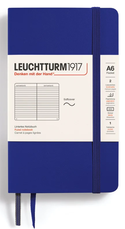 LEUCHTTURM1917 Softcover Ruled Notebook 123 Pages Pocket A6 - Ink