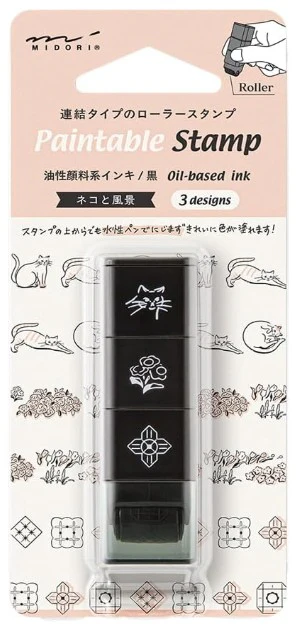Midori paintable Stamp Roller - Cat & Landscape