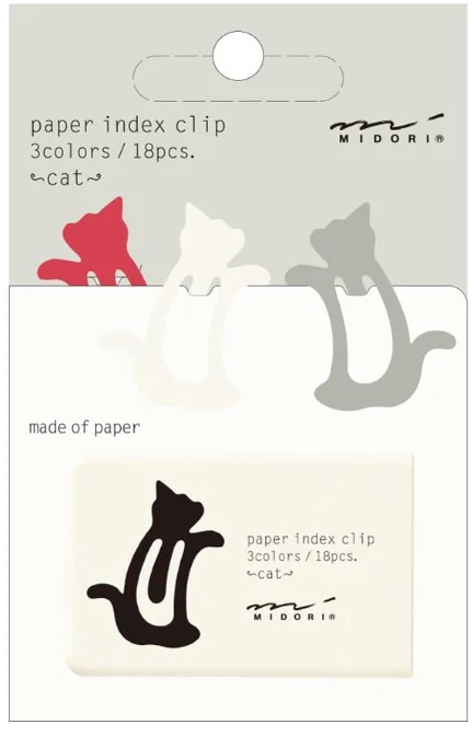 Midori Paper Index Clips - Cat - 3 Colors (18 Pieces)