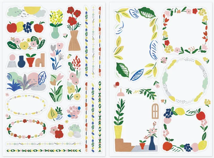 Midori Yuru Log Decoration Sticker 2 Sheets - Motif Textile - Image 2