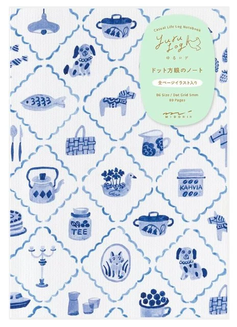 Midori Yuru Log Notebook B6 - Blue Nordic (Scandinavian Pattern)
