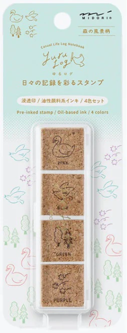 Midori Yuru Log Paintable Pre-Inked Stamp - Forest Scenery (4 Colors)
