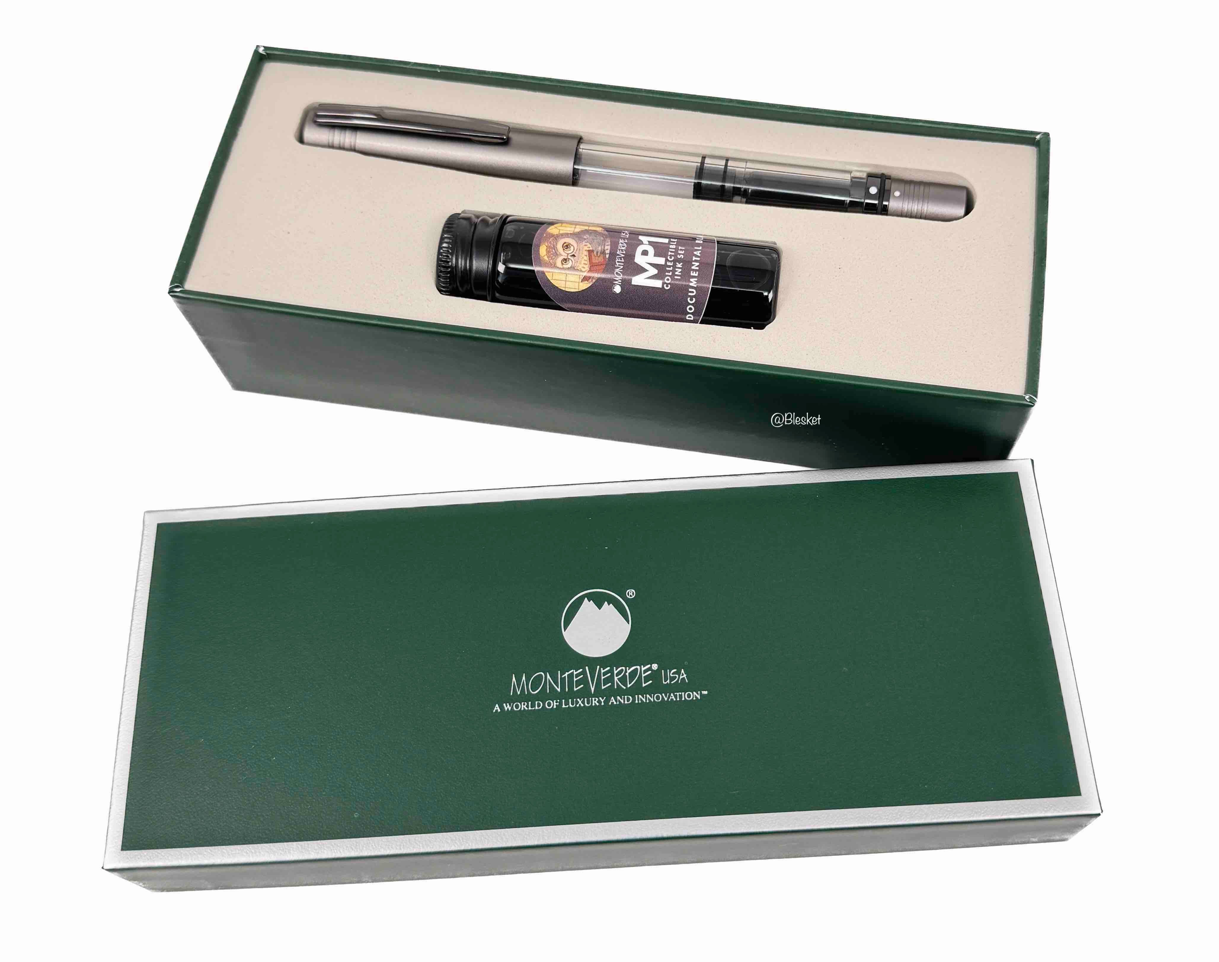 Monteverde USA MP1 Piston Coal Grey Fountain Pen + 15 ml Ink Bottle Set