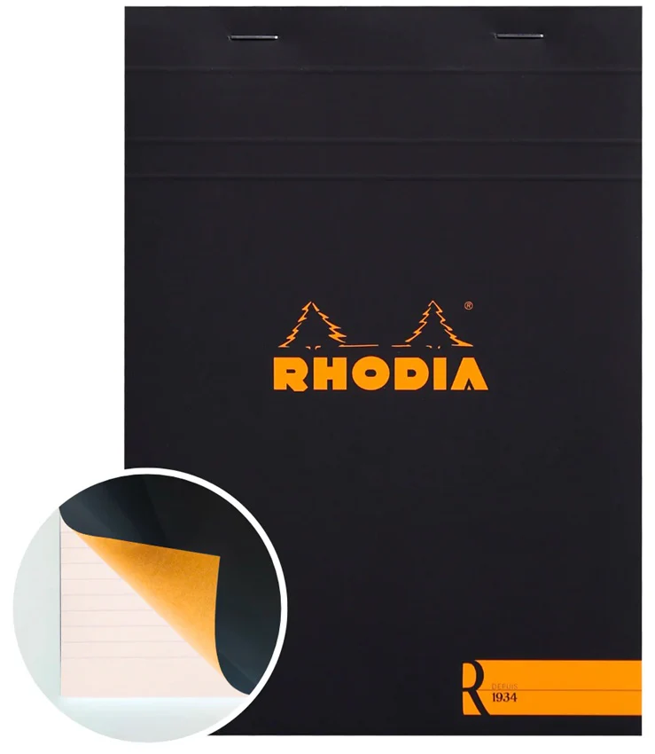 Rhodia A5 Stapled Notepad Lined #16 - Black