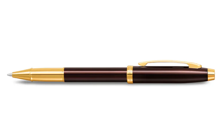 Sheaffer 100 Coffee Brown Rollerball Pen with PVD Gold Trims