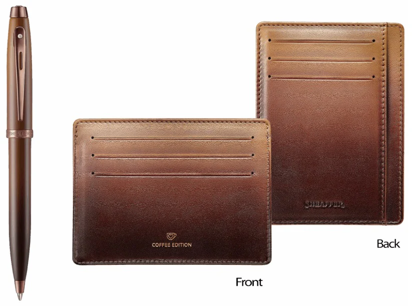 Sheaffer 100 Coffee Edition Matt Brown Ballpoint Pen and Credit Card Holder Gift Set - Image 2